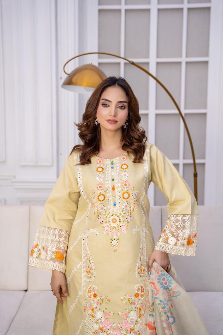 EMBROIDERED LIGHT KHADDAR 3 PIECE SUIT