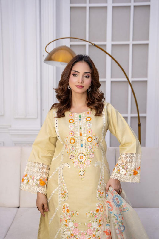 EMBROIDERED LIGHT KHADDAR 3 PIECE SUIT