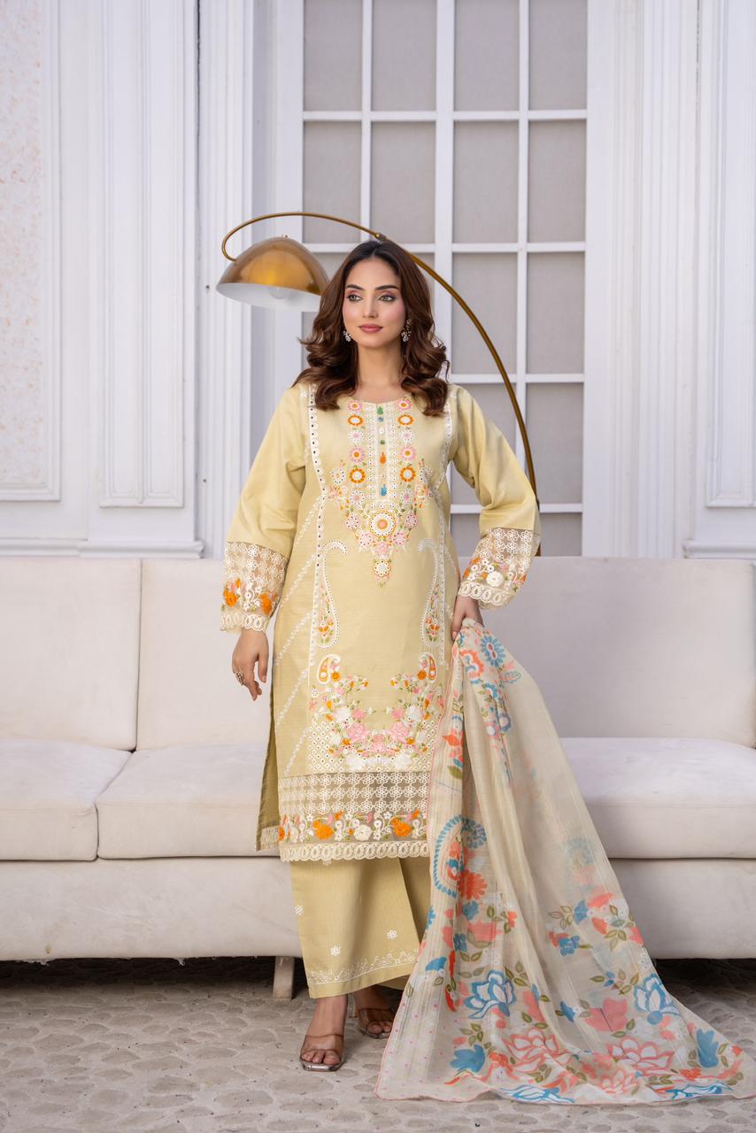 EMBROIDERED LIGHT KHADDAR 3 PIECE SUIT