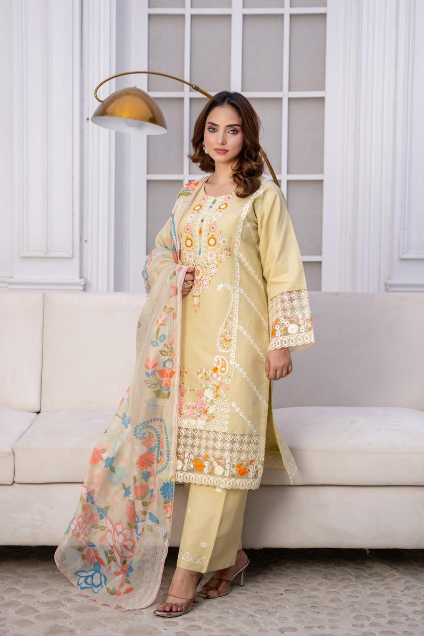EMBROIDERED LIGHT KHADDAR 3 PIECE SUIT