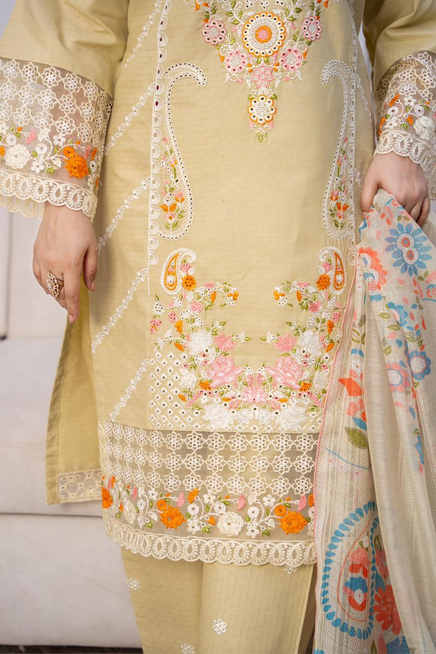 EMBROIDERED LIGHT KHADDAR 3 PIECE SUIT