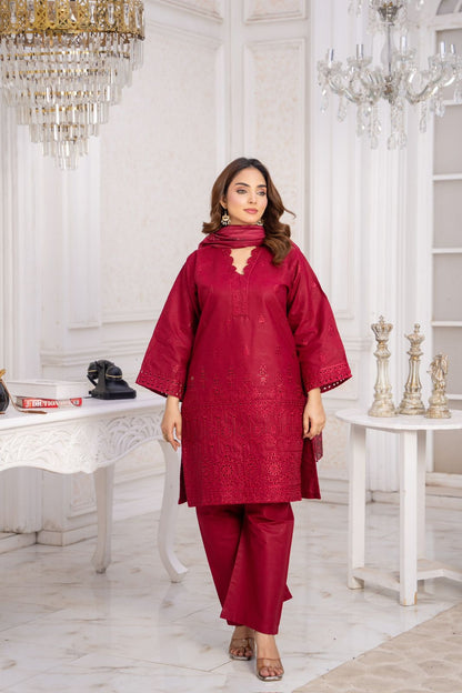 EMBROIDERED LIGHT KHADDAR 3 PIECE SUIT